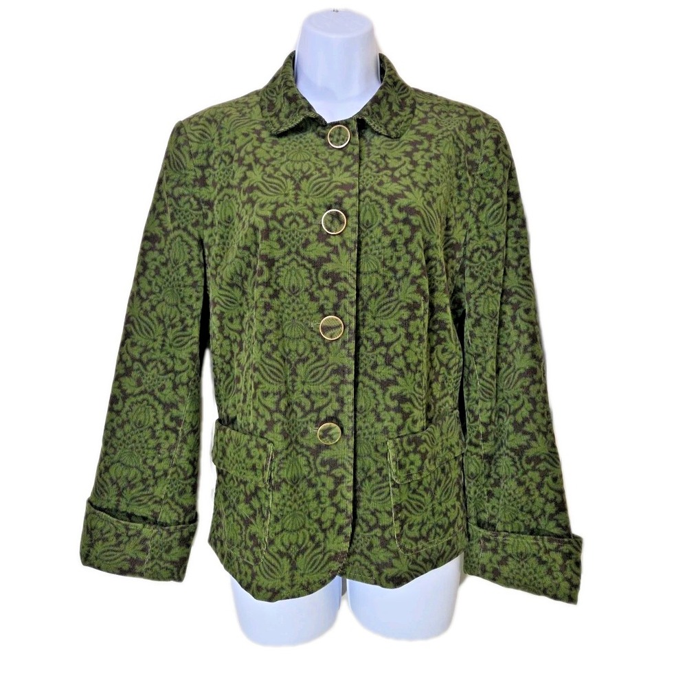 Talbots Corduroy Jacket Jacobean Floral‎ Green Dark Academia Forest Blazer Sz 12